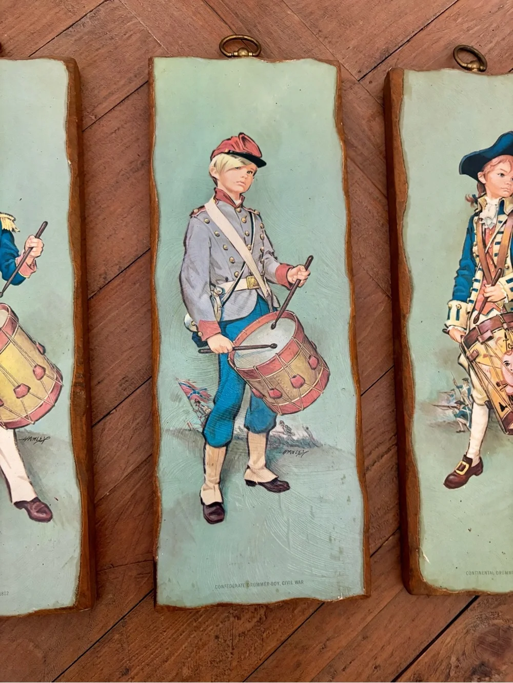 Vintage Drummer Boy Wall Plaque in Light Blue and Tan